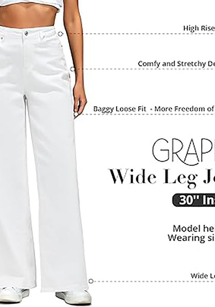 GRAPENT Wide Leg Jeans for Women Trendy High Waisted Stretchy Denim Pants 90s Baggy Jeans Trouser Jeans with Pockets