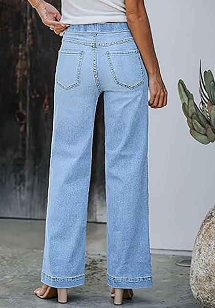 GRAPENT Pull On Womens Jeans Baggy Stretchy High Waisted Denim Wide Leg Trouser Pants Trendy Front Seam 90s Loose Jean