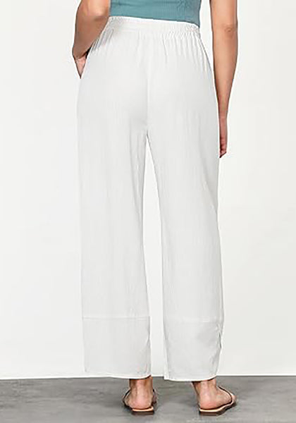 GRAPENT Linen Pants Women High Waisted Wide Leg Casual Beach Pull On Elastic Waist Summer Cropped Pants with Pockets