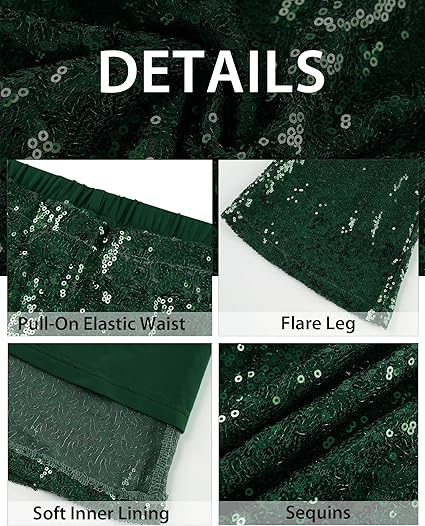 GRAPENT Sequin Pants for Women Flare High Waisted Pull On Elastic Waist Party Club Night Out Dance Stretch Sparkly Pants
