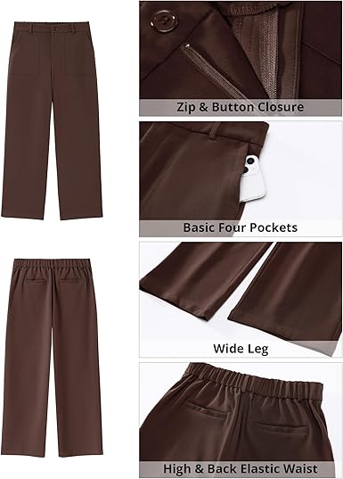 GRAPENT Wide Leg Dress Pants Women Business Casual High Waisted Elastic Waist Stretchy Work Trousers Pants with Pockets