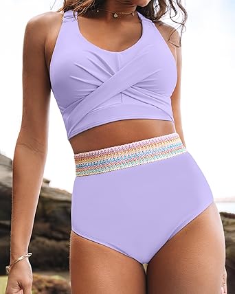 GRAPENT Bikini Tops for Women Twist Front Ruched Bathing Suit Adjustable Crisscross Back Cropped Tankini Swim Top Only