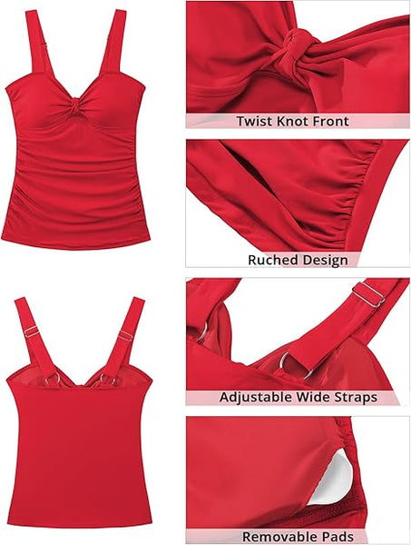 GRAPENT Women's Solid Stretch Ruched Twist Front Tankini Top With No Bottom
