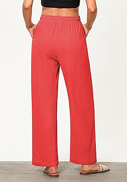 GRAPENT Linen Pants for Women Wide Leg High Waisted Baggy Drawstring Elastic Waist Palazzo Trousers Pants with Pockets