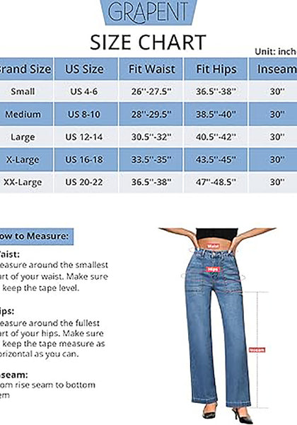 GRAPENT Jeans for Women High Waisted Straight Leg Jeans Stretchy Trendy Wide Leg Denim Pants Jean Trousers Patch Pockets