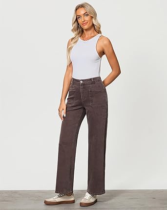 GRAPENT Wide Leg Jeans for Women Trendy High Waisted Loose Straight Leg Stretchy Retro Denim Pants with Pouch Pockets