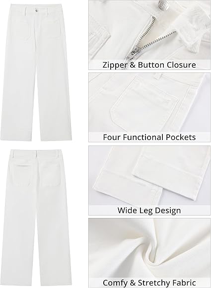 GRAPENT Wide Leg Jeans Woman Trendy High Waisted Patch Pocket Stretchy Denim Pants Vintage Casual Trouser Jeans