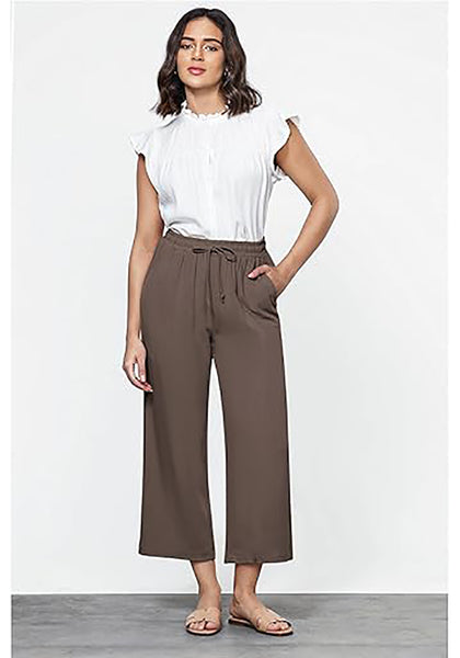 GRAPENT Linen Pants for Women High Waisted Wide Leg Capri Elastic Waist Casual Beach Flowy Cropped Summer Capris Pants