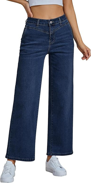 Grapent Women's Cowboy Jean Wide Leg Ankle Vintage Denim Pant Sculpting