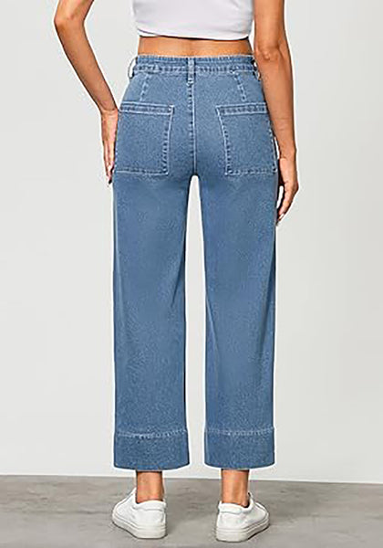 GRAPENT Wide Leg Jeans for Women Trendy High Waisted Straight Leg Cropped Stretchy Denim Pants with Retro Patch Pockets