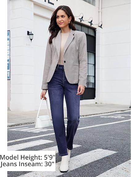 GRAPENT Straight Leg Jeans for Women Trendy High Waisted Classic Stretchy Denim Pants Casual Trouser Jeans with Pockets