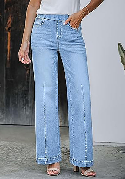 GRAPENT Pull On Womens Jeans Baggy Stretchy High Waisted Denim Wide Leg Trouser Pants Trendy Front Seam 90s Loose Jean