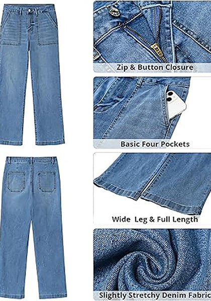 GRAPENT Jeans for Women High Waisted Straight Leg Jeans Stretchy Trendy Wide Leg Denim Pants Jean Trousers Patch Pockets