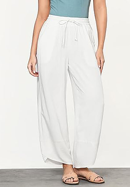 GRAPENT Linen Pants Women High Waisted Wide Leg Casual Beach Pull On Elastic Waist Summer Cropped Pants with Pockets
