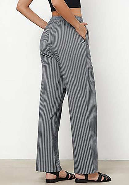 GRAPENT Striped Pants for Women High Waisted Wide Leg Cotton Linen Trendy Beach Pull on Elastic Waist Casual Flowy Pants