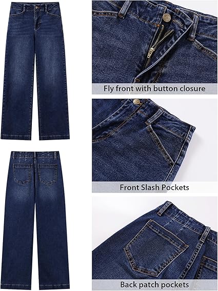 GRAPENT Wide Leg Jeans Woman High Waisted Trendy Stretchy Denim Pants Classic Trouser Jeans with Slash Pockets