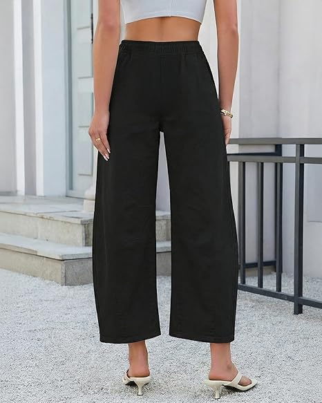 GRAPENT Barrel Jeans for Women Trendy High Waisted Cropped Baggy Wide Leg Pull On Elastic Waist Stretchy Denim Pants