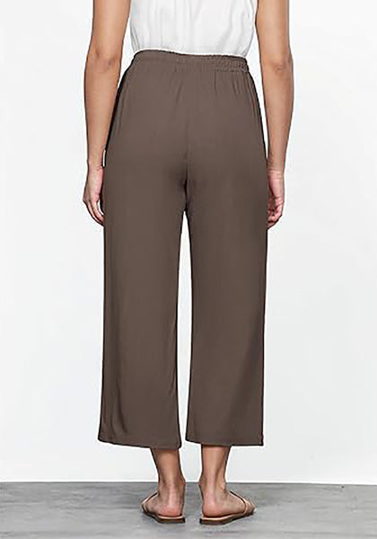 GRAPENT Linen Pants for Women High Waisted Wide Leg Capri Elastic Waist Casual Beach Flowy Cropped Summer Capris Pants