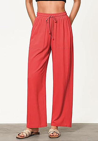 GRAPENT Linen Pants for Women Wide Leg High Waisted Baggy Drawstring Elastic Waist Palazzo Trousers Pants with Pockets