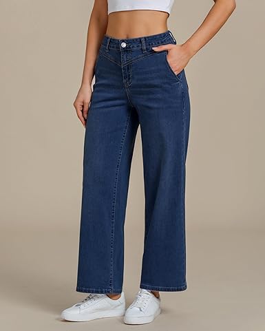 Grapent Women's Cowboy Jean Wide Leg Ankle Vintage Denim Pant Sculpting