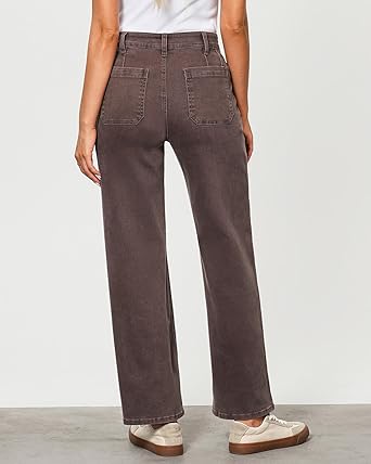 GRAPENT Wide Leg Jeans for Women Trendy High Waisted Loose Straight Leg Stretchy Retro Denim Pants with Pouch Pockets