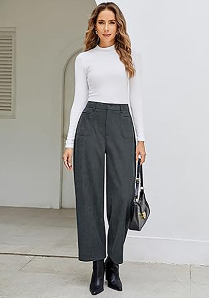 GRAPENT Barrel Pants for Women High Waisted Corduroy Elastic Waist Trendy Loose Casual Fall Trousers Pants with Pockets