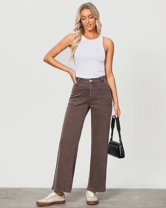 GRAPENT Wide Leg Jeans for Women Trendy High Waisted Loose Straight Leg Stretchy Retro Denim Pants with Pouch Pockets