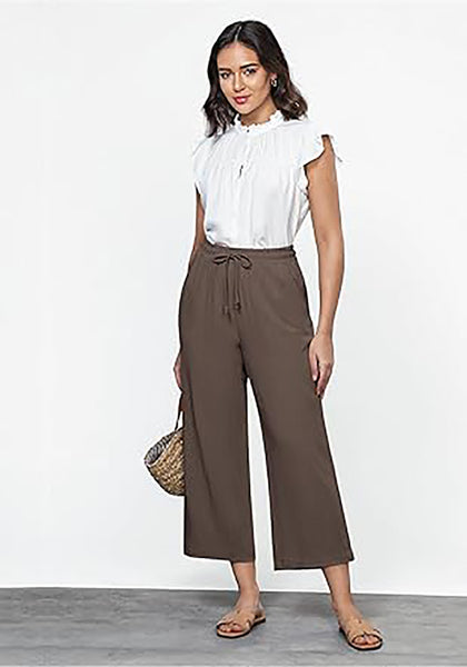 GRAPENT Linen Pants for Women High Waisted Wide Leg Capri Elastic Waist Casual Beach Flowy Cropped Summer Capris Pants