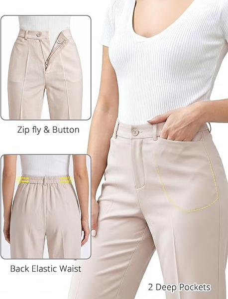 GRAPENT Womens Dress Pants Business Casual Ankle Straight Leg Trousers Elastic Waist Office Work Pants with Pockets