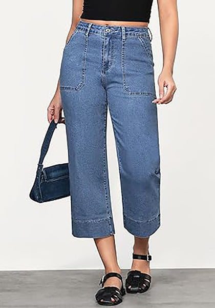 GRAPENT Capri Jeans for Women High Waisted Wide Leg Trendy Strechy Loose Straight Cropped Denim Jeans Pants with Pockets