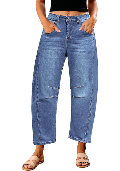 GRAPENT Barrel Jeans for Women Trendy High Waisted Wide Leg Baggy Cropped Relax Fit Stretch Denim Trouser Ankle Pants