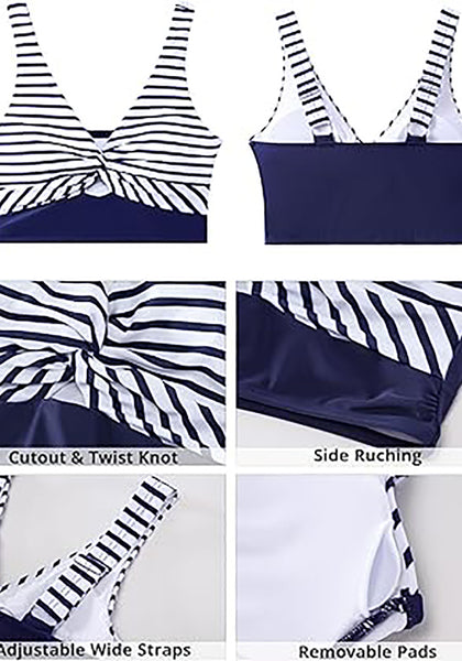 GRAPENT Bikini Tops for Women Cropped Tankini Tops Floral Printed Beach Padded Knot Twist Cut Out Bathing Suit Top Only
