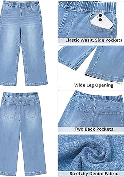 GRAPENT Capri Jeans for Women Wide Leg High Waisted Effortless Flow Pull On Stretchy Denim Elastic Waist Pants with Pockets