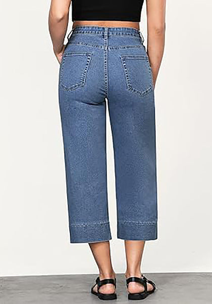 GRAPENT Capri Jeans for Women High Waisted Wide Leg Trendy Strechy Loose Straight Cropped Denim Jeans Pants with Pockets
