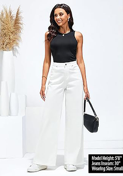 GRAPENT Wide Leg Jeans for Women Trendy High Waisted Stretchy Denim Pants 90s Baggy Jeans Trouser Jeans with Pockets