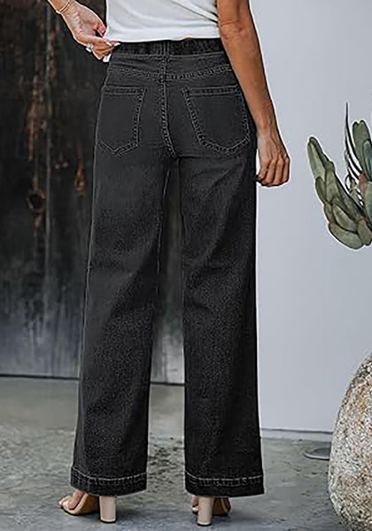 GRAPENT Pull On Womens Jeans Baggy Stretchy High Waisted Denim Wide Leg Trouser Pants Trendy Front Seam 90s Loose Jean