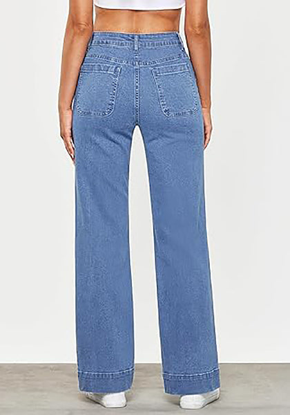 GRAPENT Women's Full Length Stretch Denim Regular Jeans High Waisted Bell Bottom