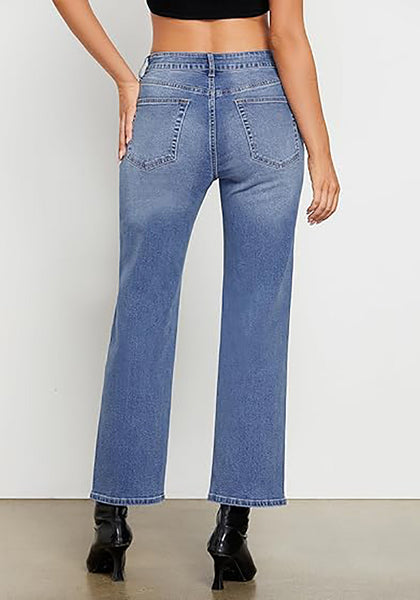 GRAPENT Straight Leg Jeans for Women High Waisted Trendy Ankle Length Forward Seams Stretchy Denim Pants Baggy Jeans