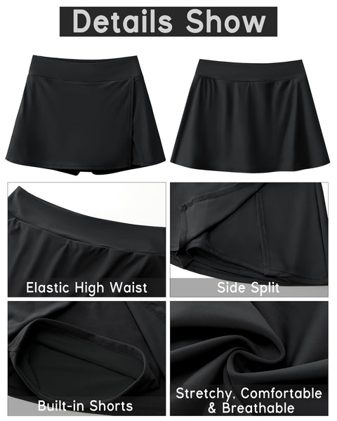 GRAPENT Swim Skirt Bottoms for Women High Waisted Bikini Swimsuit Bottom Side Split Bathing Suit Skirts with Boyshorts