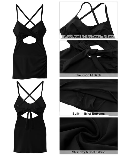 GRAPENT One Piece Bathing Suit for Women with Skirt Cutout Swimsuits Criss Cross Swim Dress Colorblock Tie Back Swimwear