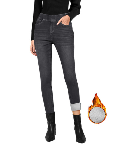 GRAPENT Jeans for Women High Waisted Pull On Fleece Lined Leggings Stretchy Denim Skinny Jeggings Thermal Winter Pants