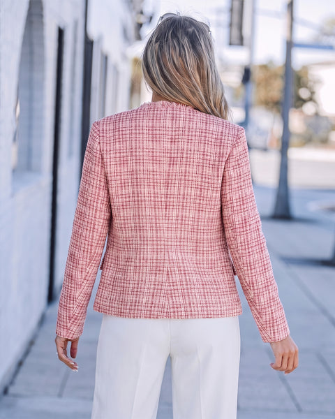 GRAPENT Tweed Blazers for Women Dressy Casual Collarless Work Suit Jackets Textured Tweed, Long Sleeve, Round Neck, Frayed Trim, Casual Blazer Jackets with Shoulder Pads, Business Casual, Office Wear