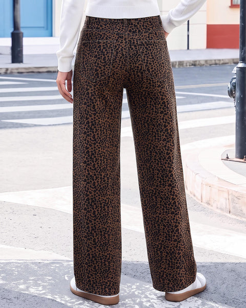 GRAPENT Womens Wide Leg Jeans High Waist Cheetah Print Baggy Leopard Pants | Baggy Wide Leg Cut, Classic Leopard Print, High Rise, 29.5 Inch Inseam, Stretchy Denim Pants, Loose Fit, Western Chic Outfits