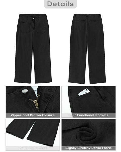 GRAPENT Wide Leg Jeans for Women High Waisted Straight Leg Stretchy Cropped Denim Pants with Pockets Jean Trousers