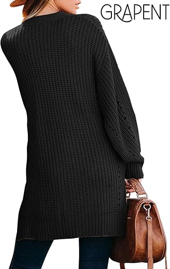 GRAPENT  Women's Cotton Open Front Cardigan Chunky Knit Batwing Sleeve Sweater with Pockets