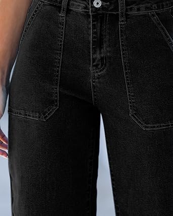 GRAPENT Capri Jeans for Women High Waisted Wide Leg Trendy Strechy Loose Straight Cropped Denim Jeans Pants with Pockets