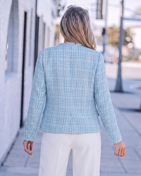 GRAPENT Tweed Blazers for Women Dressy Casual Collarless Work Suit Jackets Textured Tweed, Long Sleeve, Round Neck, Frayed Trim, Casual Blazer Jackets with Shoulder Pads, Business Casual, Office Wear