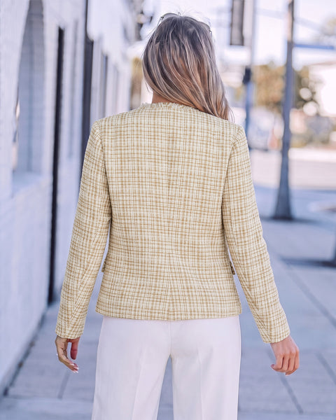 GRAPENT Tweed Blazers for Women Dressy Casual Collarless Work Suit Jackets Textured Tweed, Long Sleeve, Round Neck, Frayed Trim, Casual Blazer Jackets with Shoulder Pads, Business Casual, Office Wear