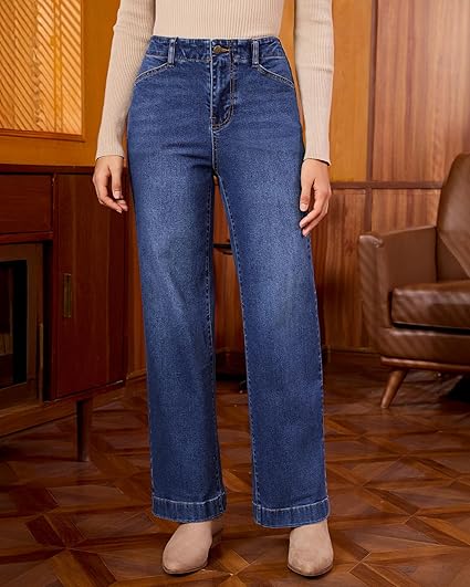 GRAPENT Wide Leg Jeans Woman High Waisted Trendy Stretchy Denim Pants Classic Trouser Jeans with Slash Pockets