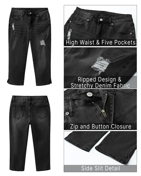 GRAPENT Capris Jeans for Women High Waisted Stretchy Ripped Skinny Denim Capri Pants Distressed Cropped Jeggings Casual